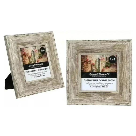 4x4 Photo Picture Frames 4 Pack Distressed Wood Glass Pane Easels FREE SHIPPING - Picture 1 of 5